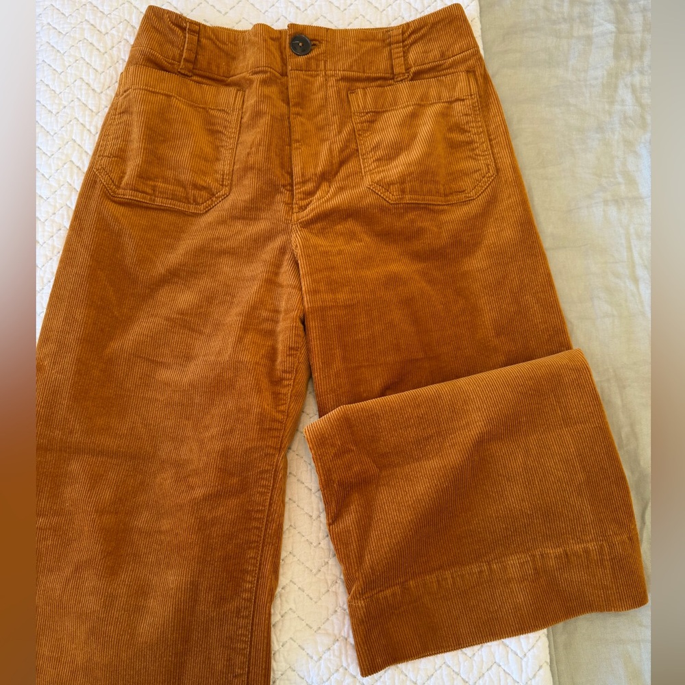 Maeve Anthropologie Corduroy Crop Wide-Leg Pants in Rust